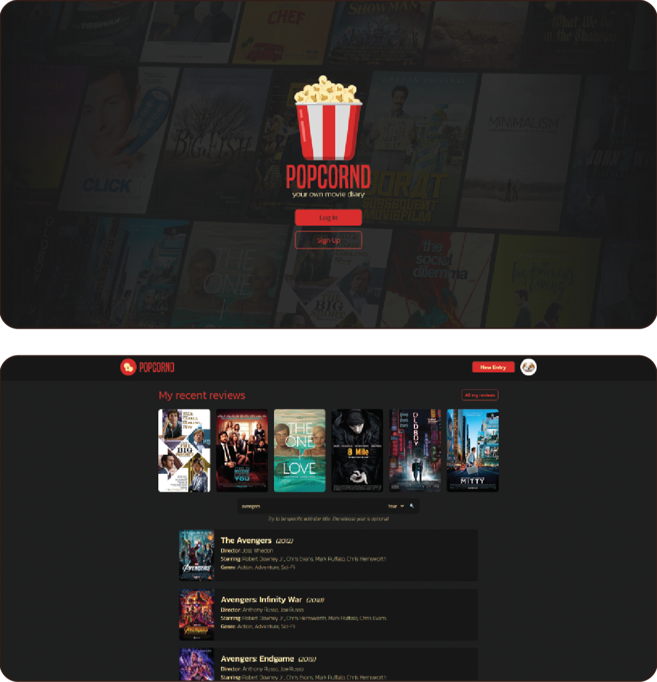 Popcornd, a movie diary site developed and designed by me.