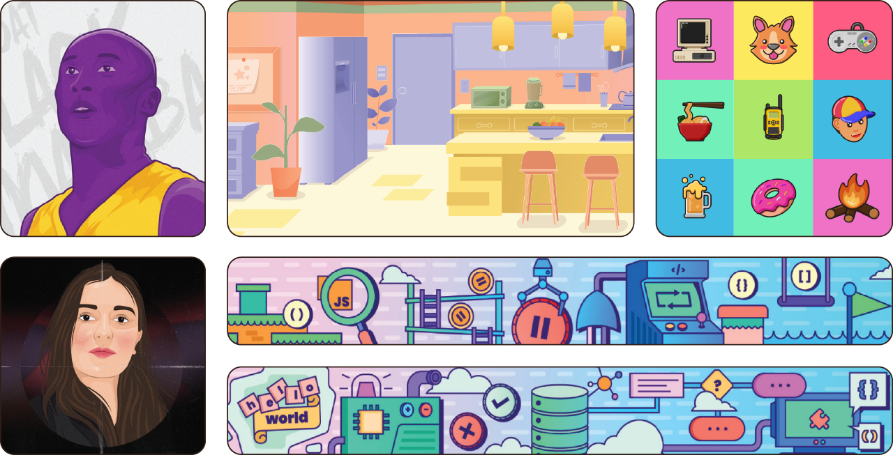 A collection of vector illustrations.